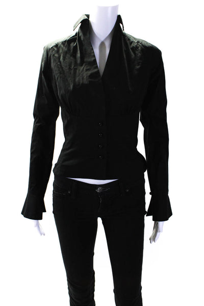 Beauty Mark Byron Lars Womens Long Sleeve Button Front V Neck Shirt Black Size 4