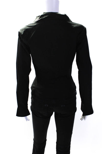 Beauty Mark Byron Lars Womens Long Sleeve Button Front V Neck Shirt Black Size 4