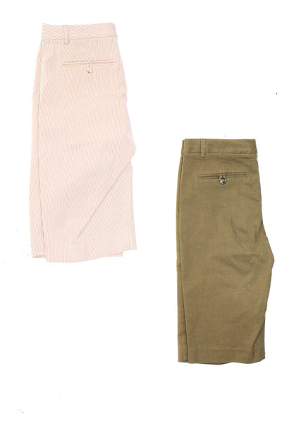Theory Womens Zipper Fly Striped Woven Bermuda Shorts Green Pink Size 2 Lot 2