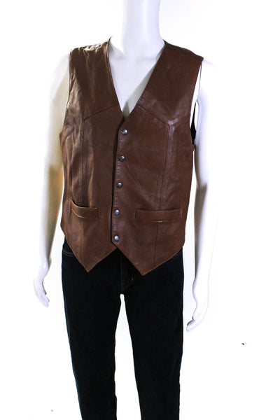 Scully Mens Leather Button Down Cowboy Vest Brown Size Medium