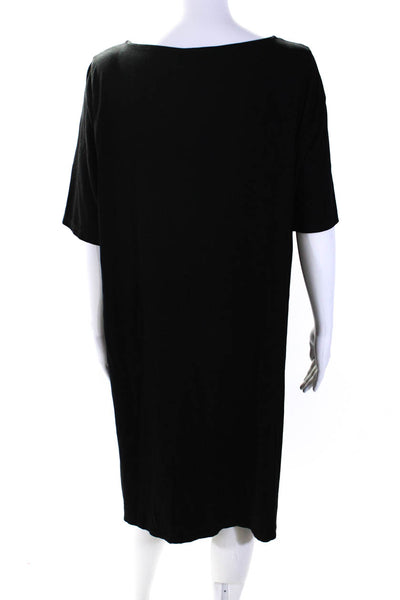 Eileen Fisher Womens Black Round Neck Short Sleeve A-Line Dress Size L