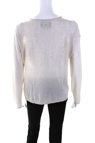 Zadig Womens Long Sleeve V Neck Knit Tee Shirt Beige Cotton Size Small