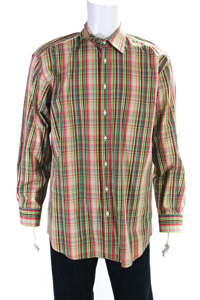 Etro Womens Multicolor Plaid Cotton Long Sleeve Button Down Dress Shirt Size 41