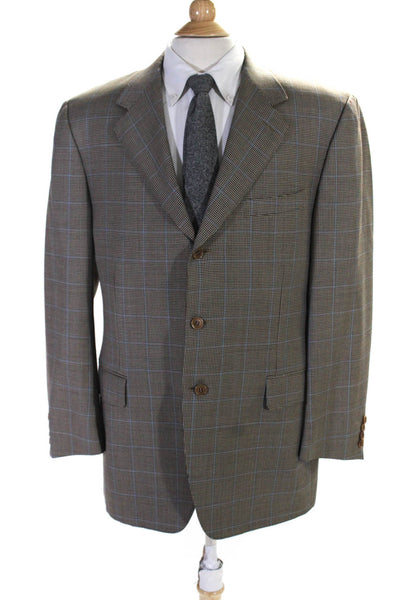 Canali Mens Wool Single Breasted Plaid Blazer Suit jacket Beige Size 54