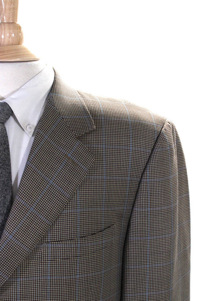 Canali Mens Wool Single Breasted Plaid Blazer Suit jacket Beige Size 54