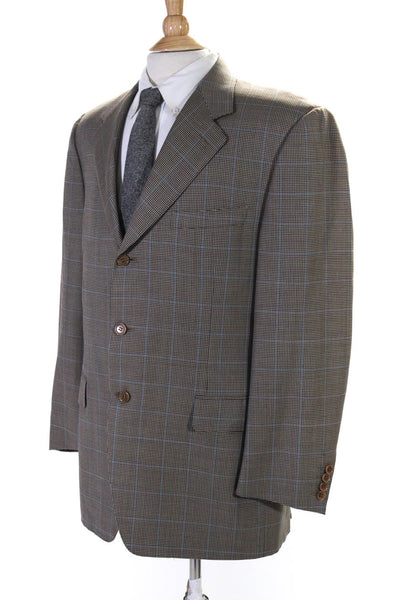 Canali Mens Wool Single Breasted Plaid Blazer Suit jacket Beige Size 54