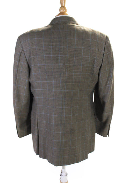 Canali Mens Wool Single Breasted Plaid Blazer Suit jacket Beige Size 54