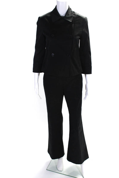 Theory Womens Cotton Double Breasted Crop Jacket Pants Set Black Size 6