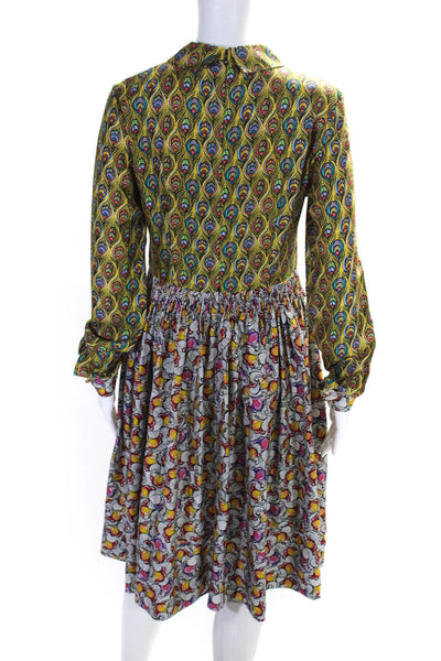 Manoush Women's Collared Long Sleeves Fit Flare Multicolor Midi Dress Size 40