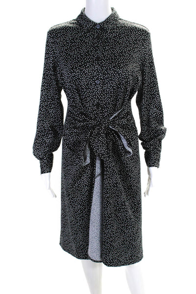 Lilia Stogova Womens Long Sleeves Button Midi Shirt Dress Black Polka Dot Size 4