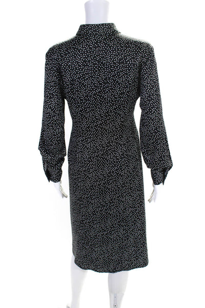 Lilia Stogova Womens Long Sleeves Button Midi Shirt Dress Black Polka Dot Size 4