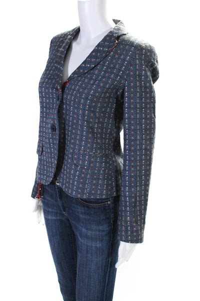 Fake London Womens Cotton Floral Print Single Breasted Blazer Blue Size S