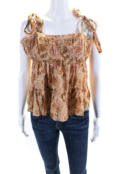 Ulla Johnson Women's Square Neck Spaghetti Straps Ruffle Tiered Blouse Size 8