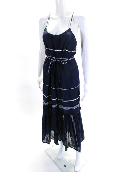 Lem Lem Womens Spaghetti Strap Striped Ruffle Trim Sundress Navy Size XS