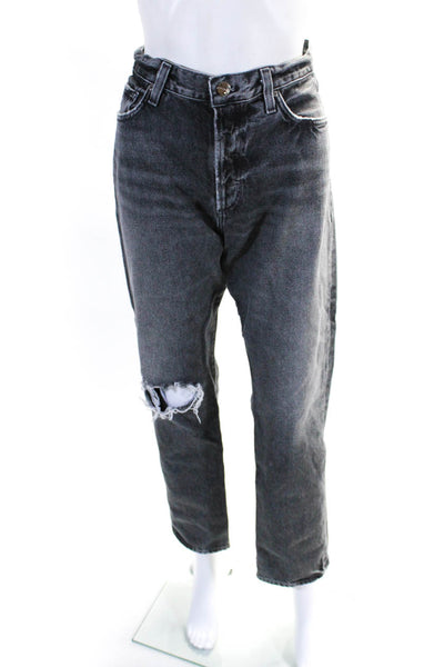 Goldsign Womens Cotton Distress Black Washed Straight Leg Jeans Black Size EUR29