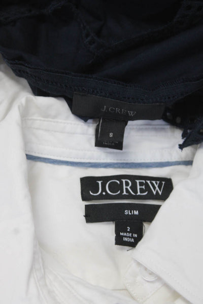 J Crew Womens Blue Navy Cotton Crew Neck Lace Detail Blouse Top Size S 2 lot 2
