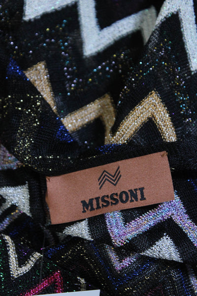 Missoni Orange Label Womens Scoop Neck Metallic Chevron Knit Top Black IT 42