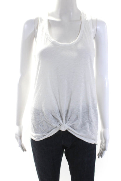 Goldie Womens Scoop Neck Knotted Lightweight Tank Top White Cotton Size Small