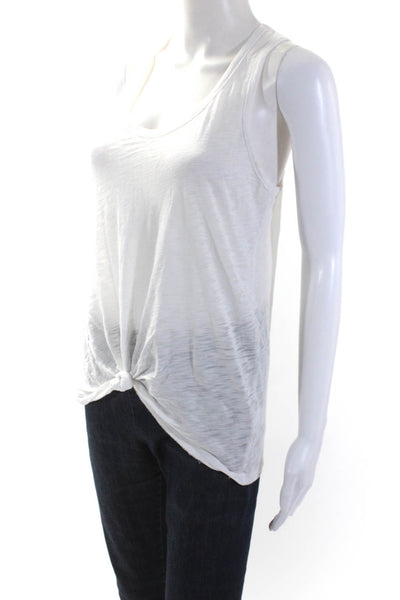 Goldie Womens Scoop Neck Knotted Lightweight Tank Top White Cotton Size Small