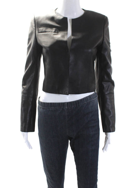 Akris Womens Long Sleeve Hook Front Soft Leather Jacket Black Size 4