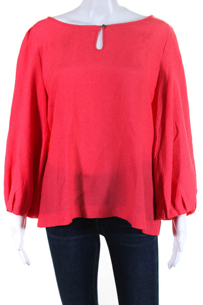 J Crew Collection Womens 3/4 Sleeve Hammered Silk Keyhole Top Pink Size Large