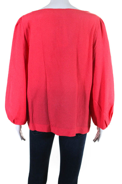 J Crew Collection Womens 3/4 Sleeve Hammered Silk Keyhole Top Pink Size Large