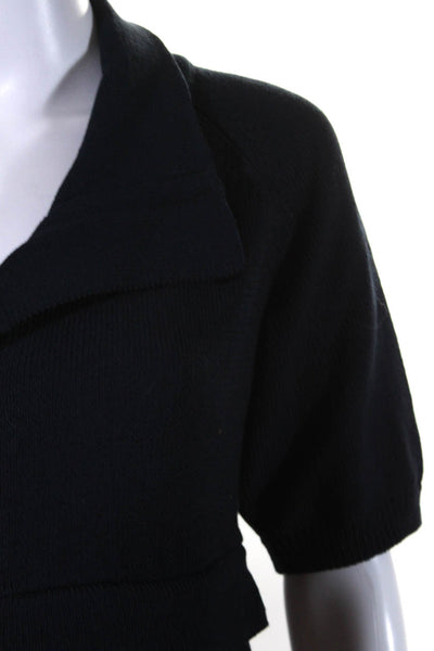 Theory Womens Front Zip Short Sleeve Ribbed Mock Neck Jacket Navy Size Large