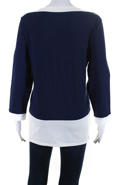 Kate Spade New York Womens 3/4 Sleeve Scoop Neck Shirt Navy White Size XL