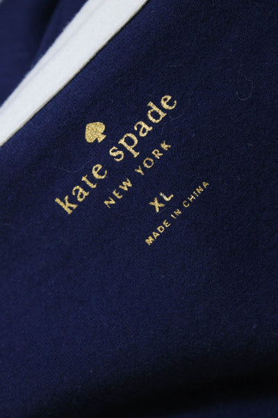 Kate Spade New York Womens 3/4 Sleeve Scoop Neck Shirt Navy White Size XL