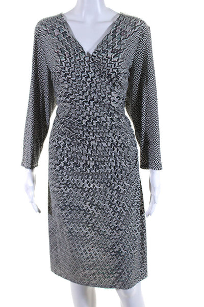 Laundry by Shelli Segal Womens 3/4 Sleeve V Neck Printed Dress White Black 14