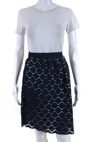 Boden Womens Side Zip Floral Lace Overlay A Line Skirt Navy Blue White Size 14