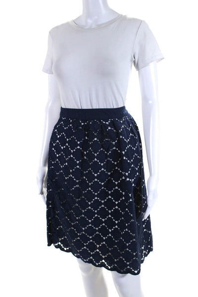 Boden Womens Side Zip Floral Lace Overlay A Line Skirt Navy Blue White Size 14