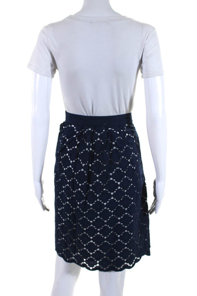 Boden Womens Side Zip Floral Lace Overlay A Line Skirt Navy Blue White Size 14