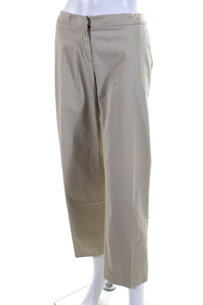 Max Mara Womens Zipper Fly Mid Rise Pleated Chino Pants Brown Cotton Size 12