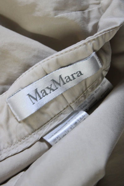 Max Mara Womens Zipper Fly Mid Rise Pleated Chino Pants Brown Cotton Size 12