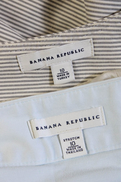 Banana Republic Womens Knee Length Striped Skirts White Blue Gray Size 10 Lot 2