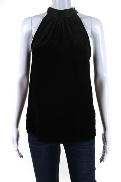 Go Silk Women's High Neck Sleeveless Velvet Dressy Blouse Black Size L