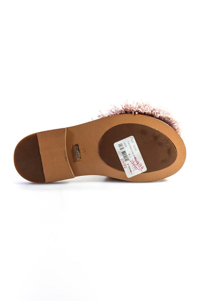 Sanchita Women's Braided Fringe Slip-On Flat Slide Sandals Beige Size 6