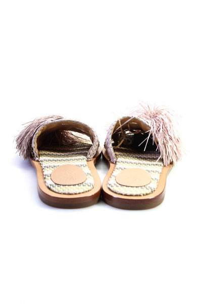 Sanchita Women's Braided Slip-On Slides Fringe Flat Sandals Beige Size 7