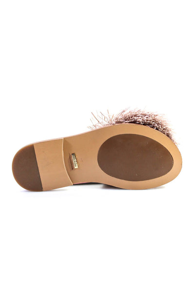 Sanchita Women's Braided Slip-On Slides Fringe Flat Sandals Beige Size 7