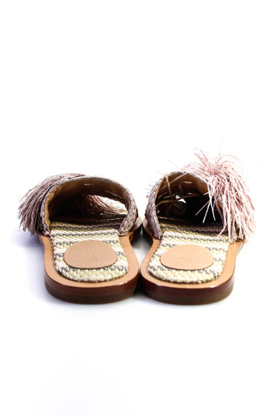 Sanchita Women's Open Toe Fringe Slip-On  Flat Slides Sandals Nude Size 9