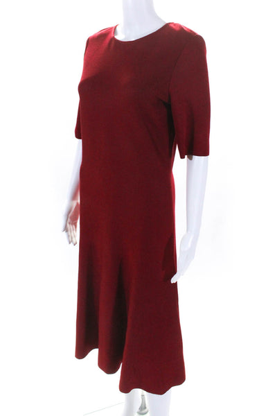St. John Women's Round Neck Short Sleeves Midi Shift Dress Red Size 8