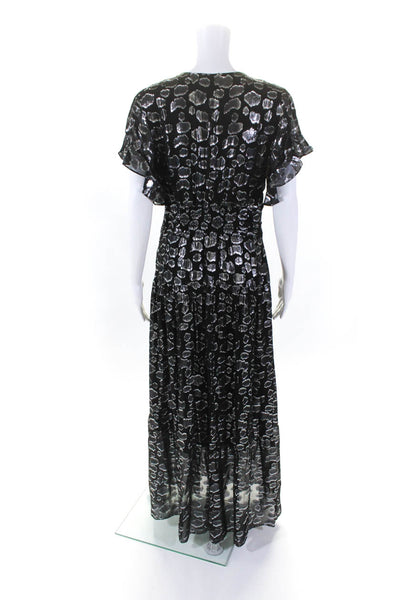 Ba&Sh Womens Metallic Spotted Print V-Neck Zipped Maxi Dress Black Size M