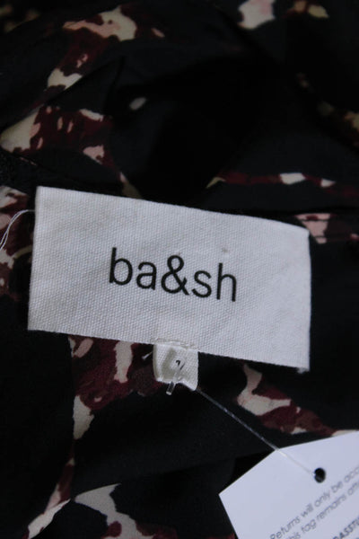 Ba&Sh Womens Abstract Print Zipped V-Neck Short Sleeve Maxi Dress Black Size 1