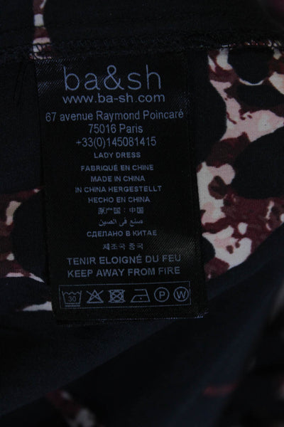 Ba&Sh Womens Abstract Print Zipped V-Neck Short Sleeve Maxi Dress Black Size 1