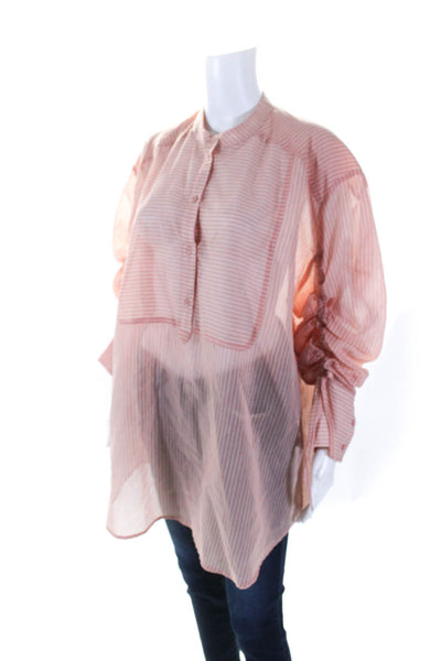 Munthe Womens Striped Print Ruched Long Sleeve Blouse Top Pink Size EUR38