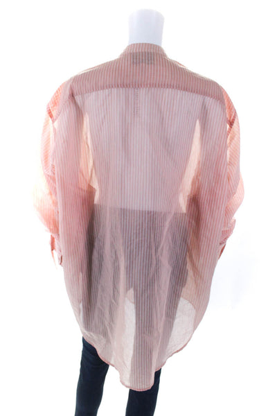 Munthe Womens Striped Print Ruched Long Sleeve Blouse Top Pink Size EUR38