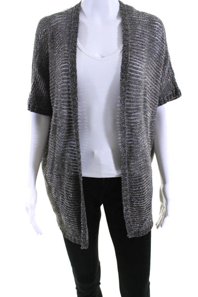 Eileen Fisher Womens Short Sleeve Open Knit Cardigan Sweater Brown Size XS