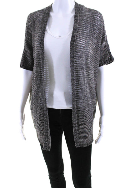 Eileen Fisher Womens Short Sleeve Open Knit Cardigan Sweater Brown Size XS