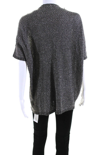 Eileen Fisher Womens Short Sleeve Open Knit Cardigan Sweater Brown Size XS